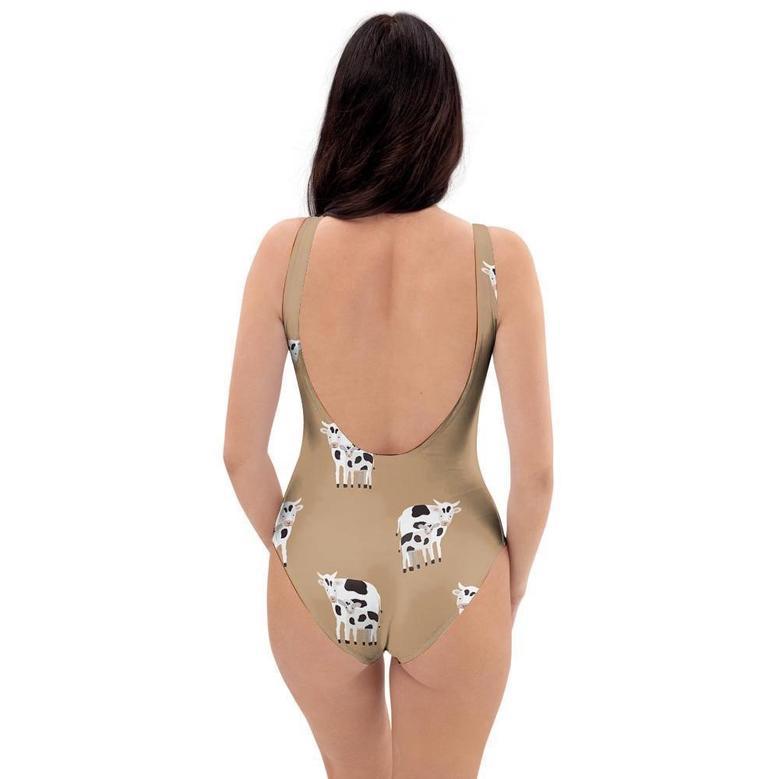 Cow Family Print One Piece Swimsuite