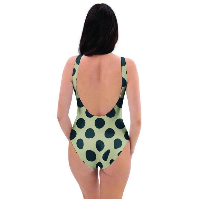 Cream And Black Polka Dot One Piece Swimsuite