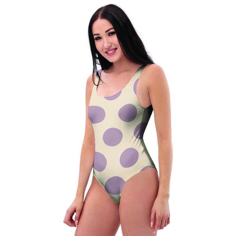 Cream And Brown Polka Dot One Piece Swimsuite