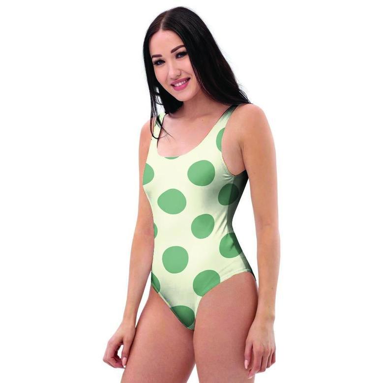 Cream And Emerald Polka Dot One Piece Swimsuite