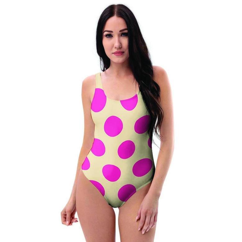 Cream And Pink Polka Dot One Piece Swimsuite