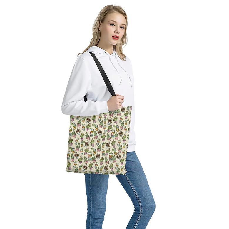 Cute Cartoon Cactus Pattern Print Tote Bag