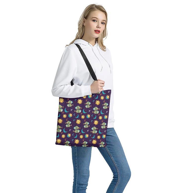 Cute Cartoon Pisces Pattern Print Tote Bag