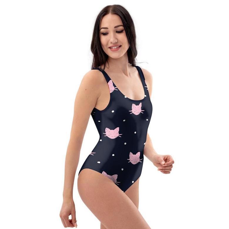 Cute Cat Polka Dot Print One Piece Swimsuite