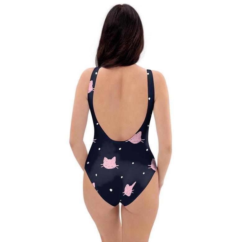 Cute Cat Polka Dot Print One Piece Swimsuite