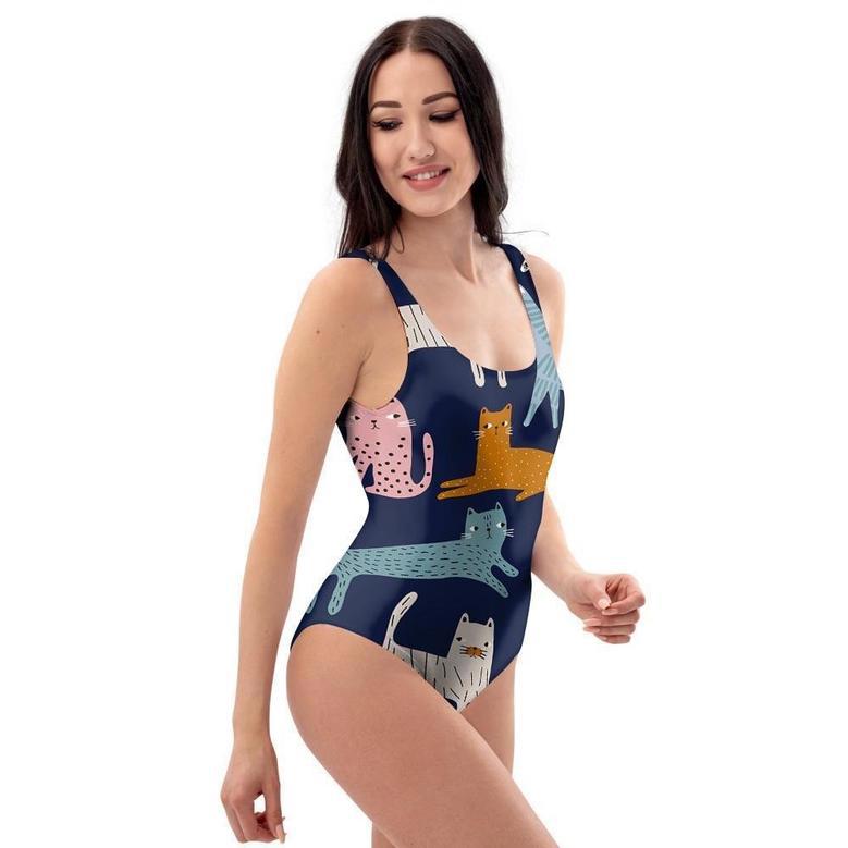 Cute Cat Style Print One Piece Swimsuite