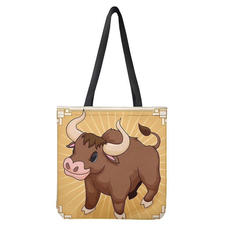 Cute Chinese Ox Zodiac Print Tote Bag