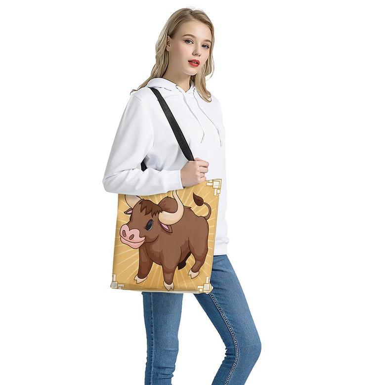 Cute Chinese Ox Zodiac Print Tote Bag