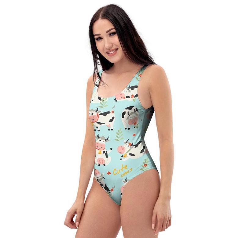 Cute Cow Print One Piece Swimsuite