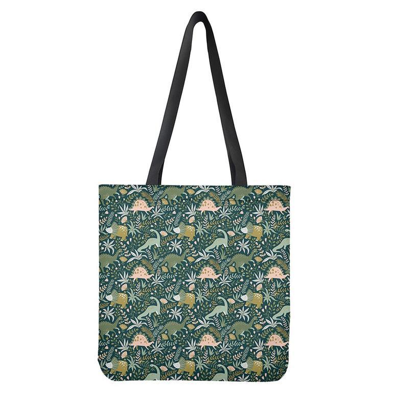 Cute Dino Tropical Leaves Pattern Print Tote Bag