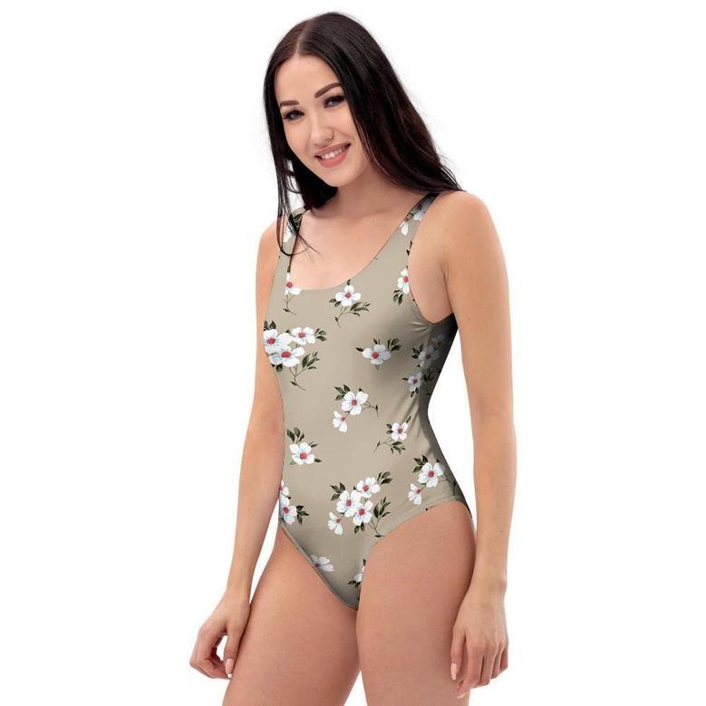 Cute Floral Flower Print One Piece Swimsuite