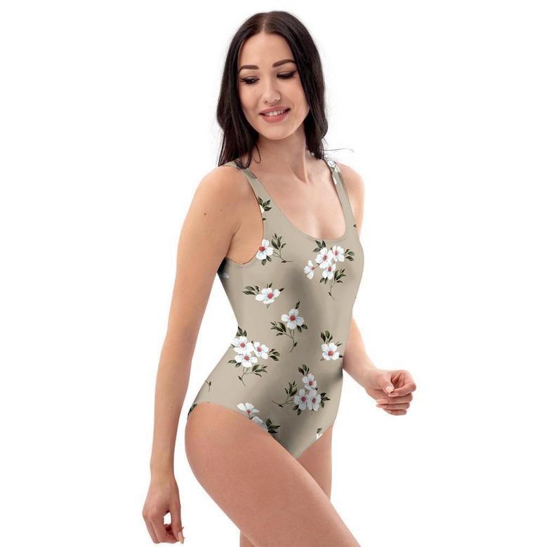 Cute Floral Flower Print One Piece Swimsuite