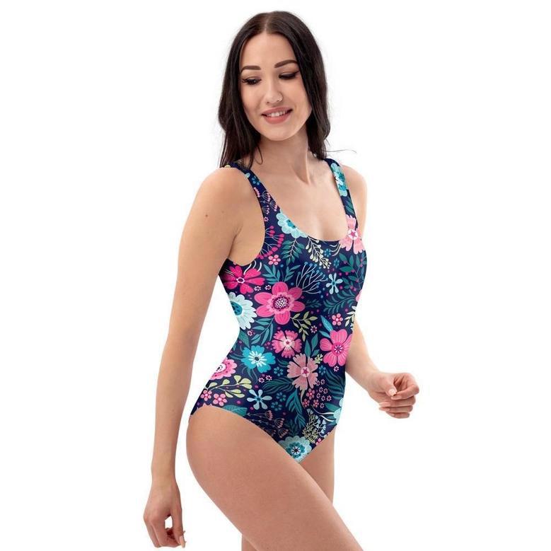 Cute Flower Floral Print One Piece Swimsuite