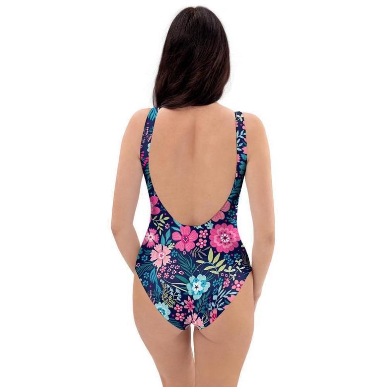 Cute Flower Floral Print One Piece Swimsuite