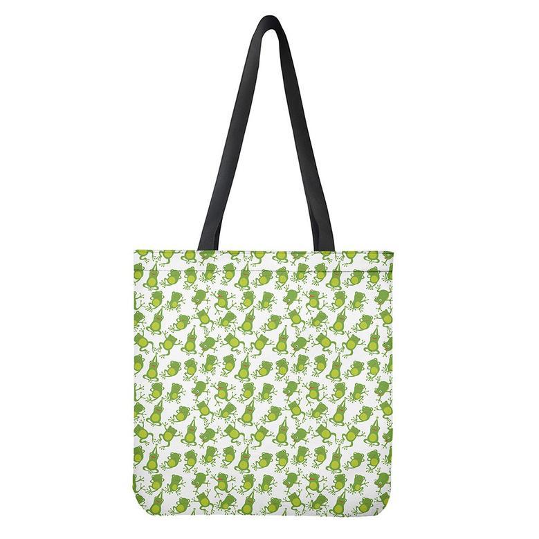 Cute Frog Pattern Print Tote Bag