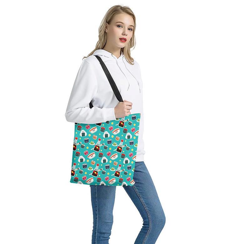 Cute Japanese Sushi Pattern Print Tote Bag