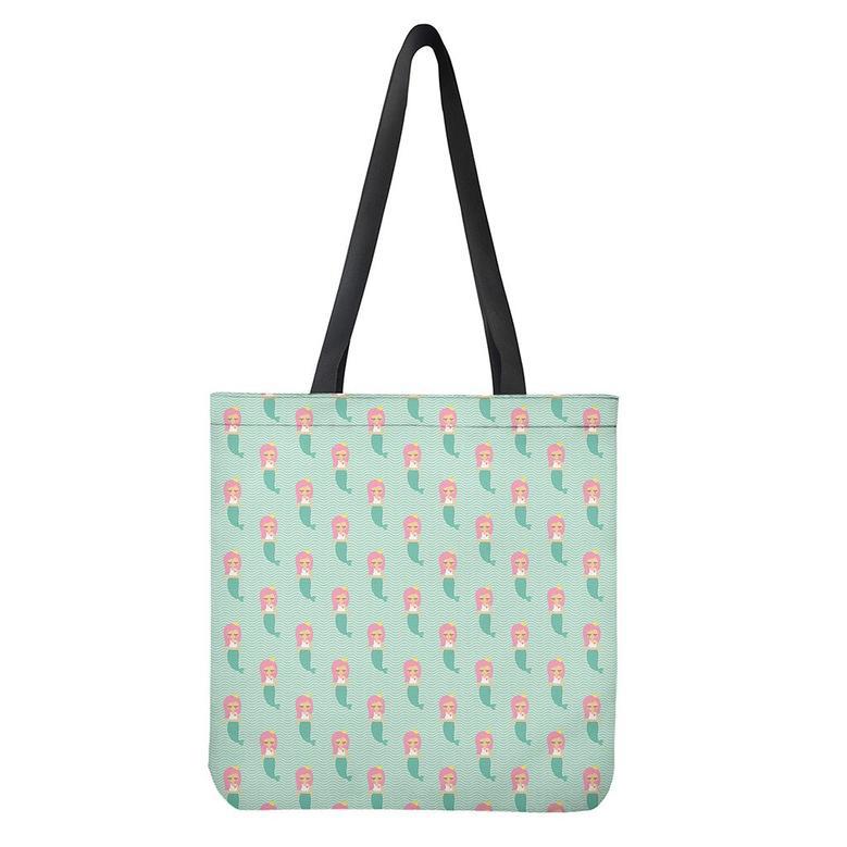 Cute Mermaid Pattern Print Tote Bag