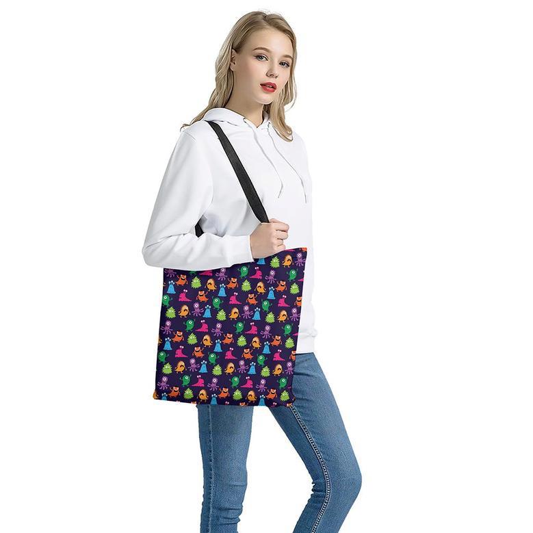 Cute Monster Pattern Print Tote Bag