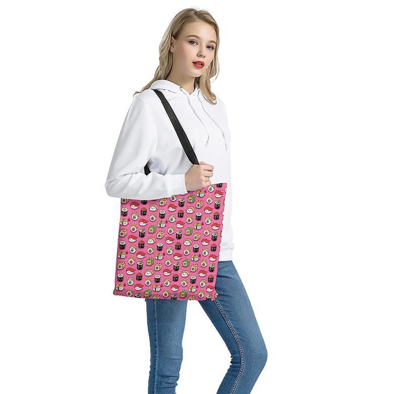 Cute Sushi And Rolls Pattern Print Tote Bag