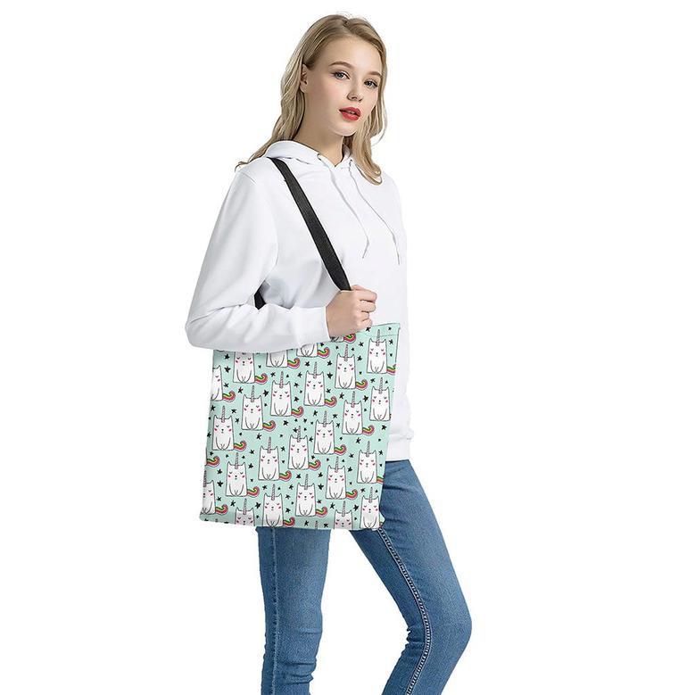 Cute Unicorn Cat Pattern Print Tote Bag