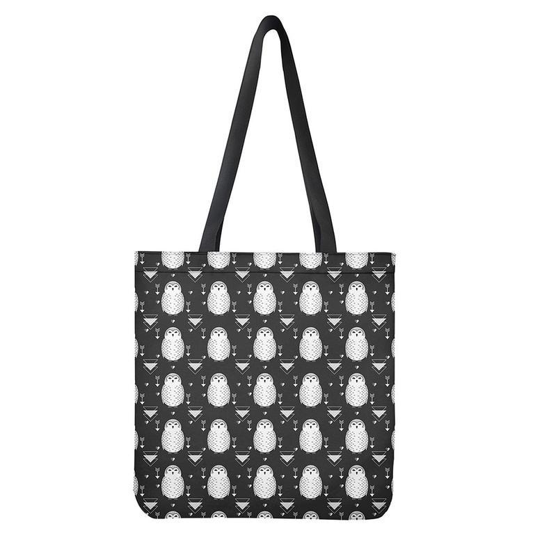 Cute White And Grey Owl Pattern Print Tote Bag