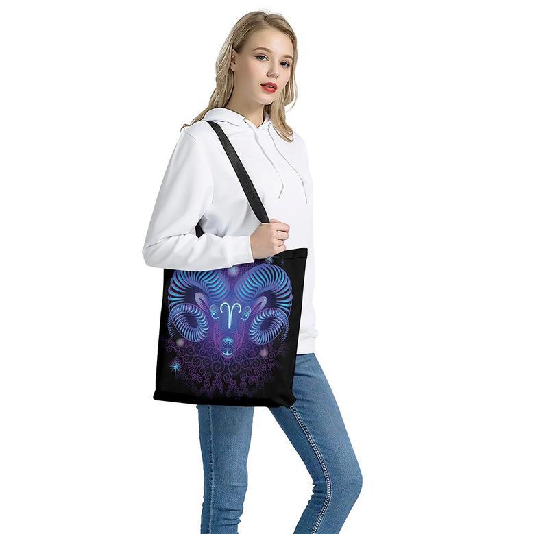 Dark Aries Zodiac Sign Print Tote Bag