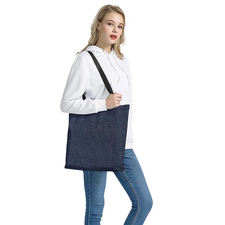 Dark Blue Denim Jeans Print Tote Bag