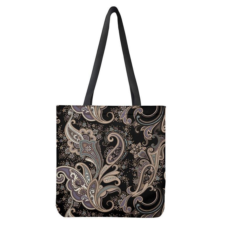 Dark Brown Paisley Pattern Print Tote Bag