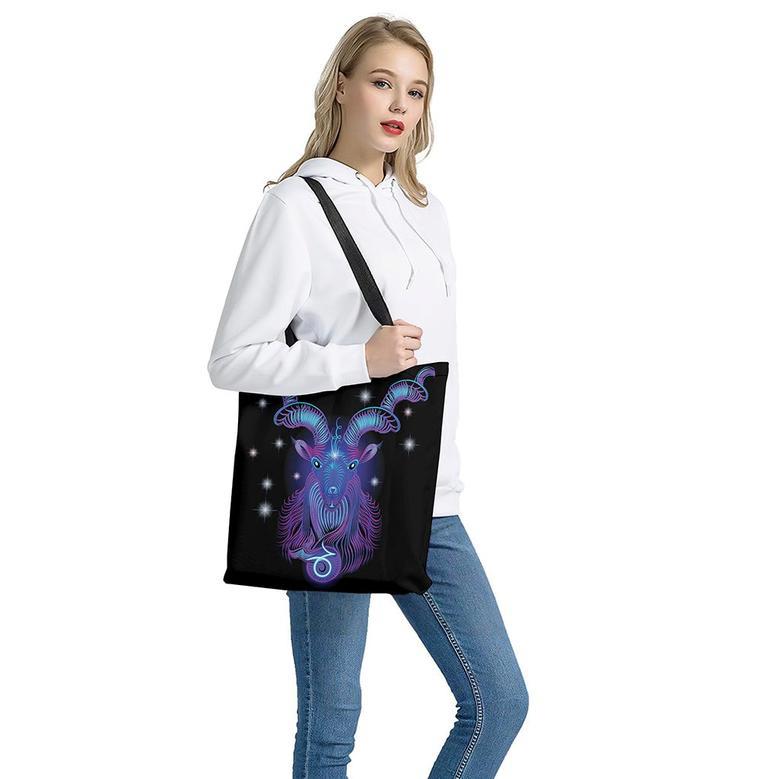 Dark Capricorn Zodiac Sign Print Tote Bag