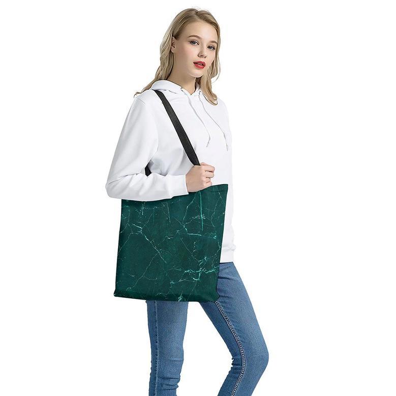 Dark Green Marble Print Tote Bag