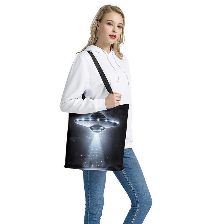 Dark Night Ufo Print Tote Bag