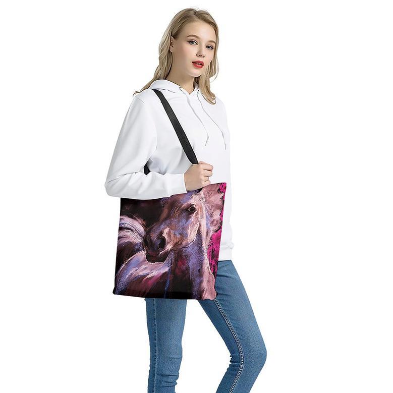 Dark Pink Horse Painting Print Tote Bag