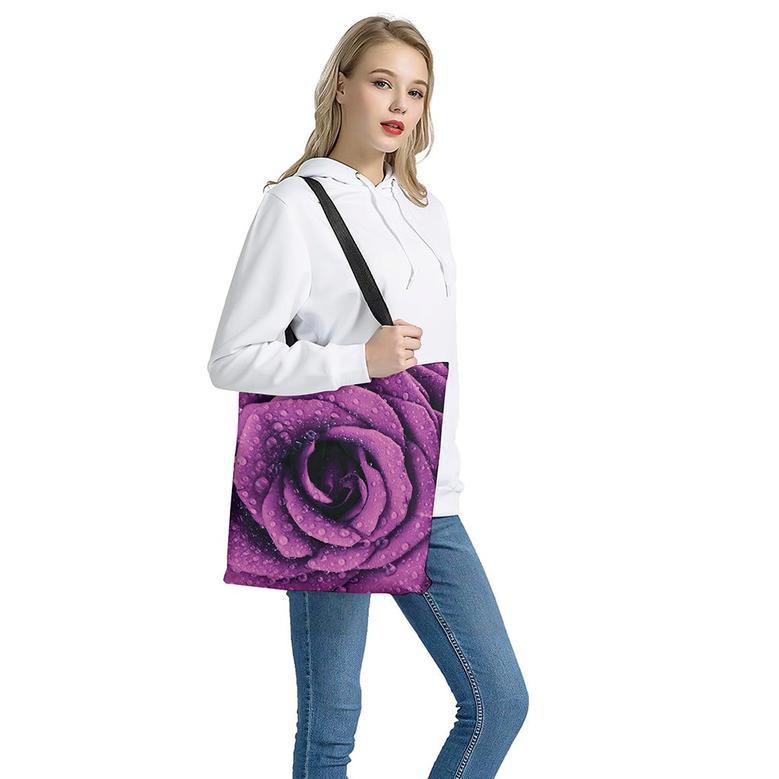 Dark Purple Rose Print Tote Bag