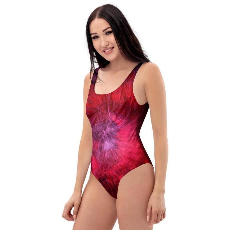 Dark Red Tie Dye One Piece Swimsuite