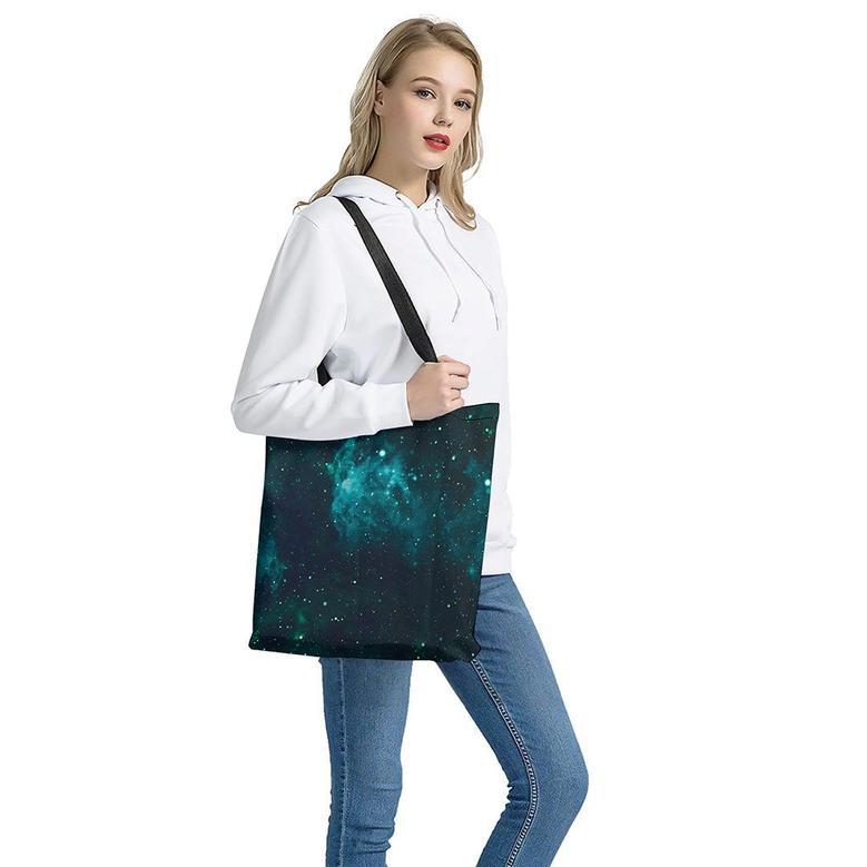 Dark Teal Galaxy Space Print Tote Bag