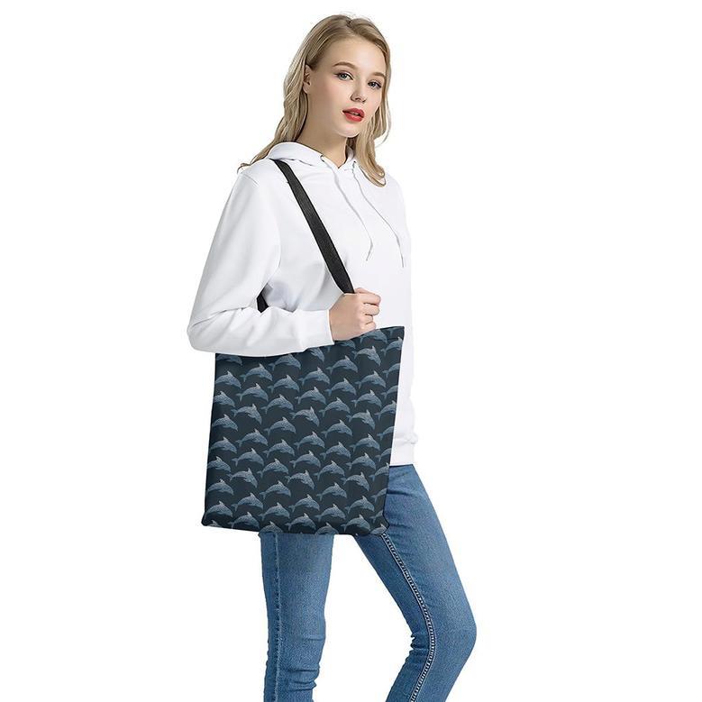 Dolphin Dot Pattern Print Tote Bag