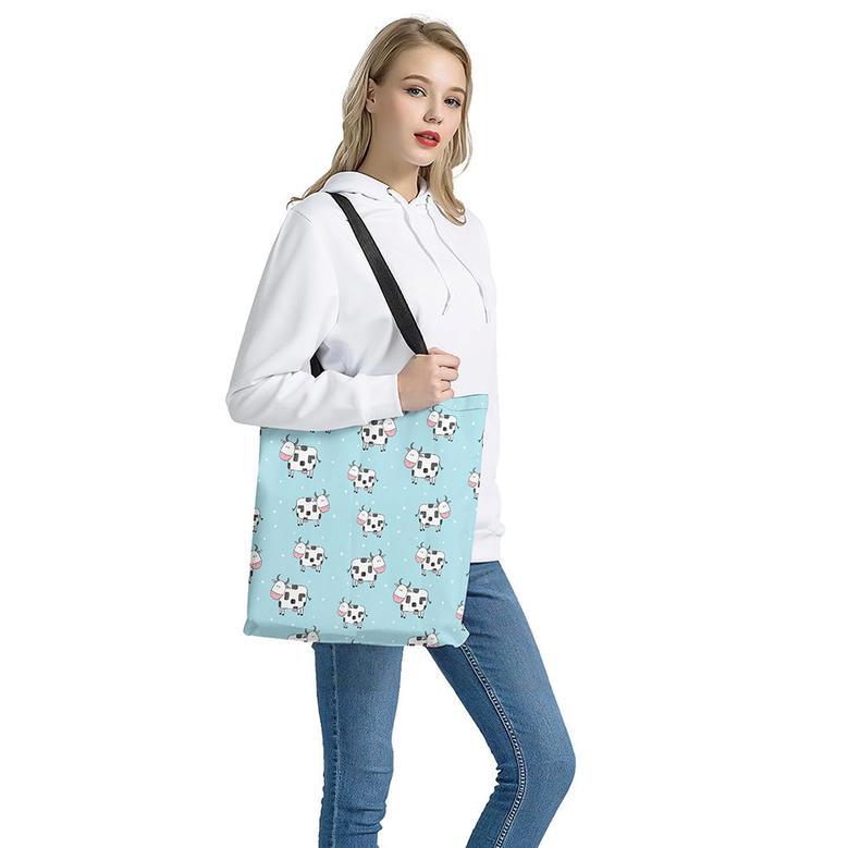 Doodle Cow Pattern Print Tote Bag