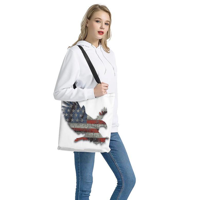 Eagle American Flag Print Tote Bag