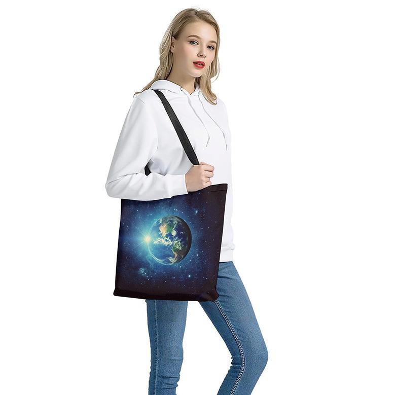 Earth And Space Print Tote Bag