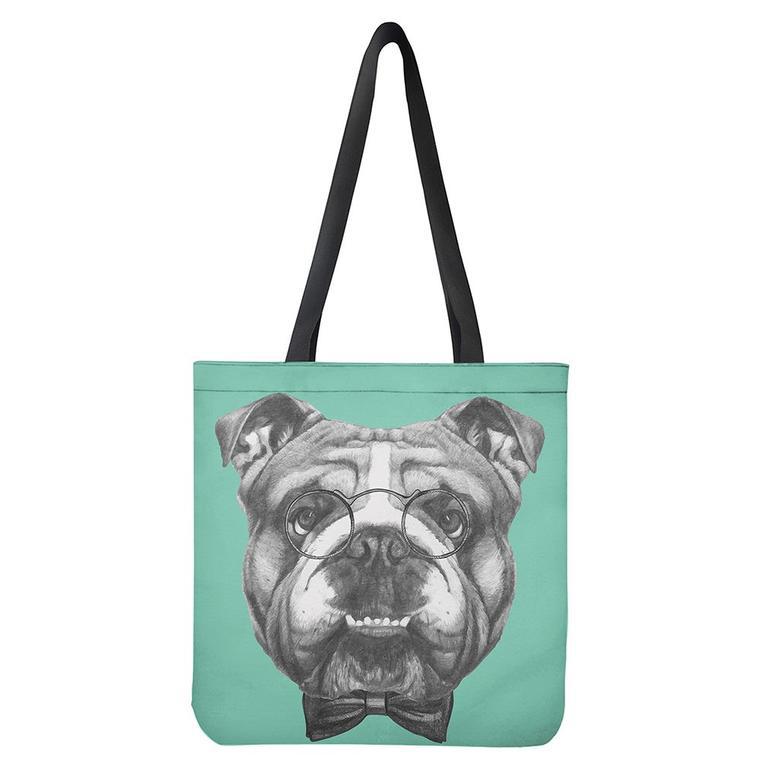 English Bulldog With Glasses Print Tote Bag