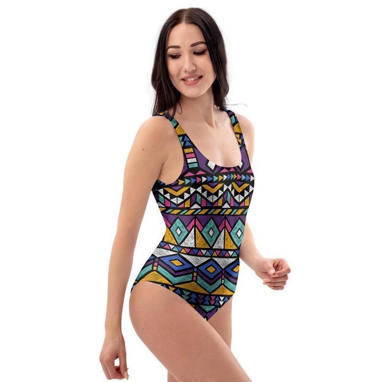 Ethic Aztec Geometric Art Print One Piece Swimsuite