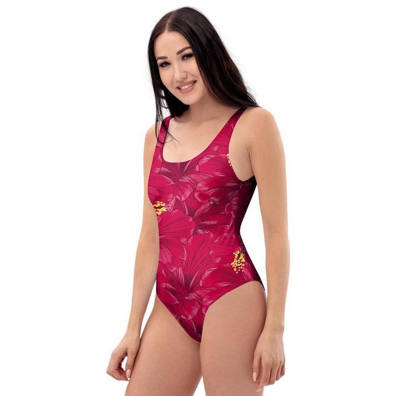 Exotic Hibiscus Flower Hawaiian Print One Piece Swimsuite