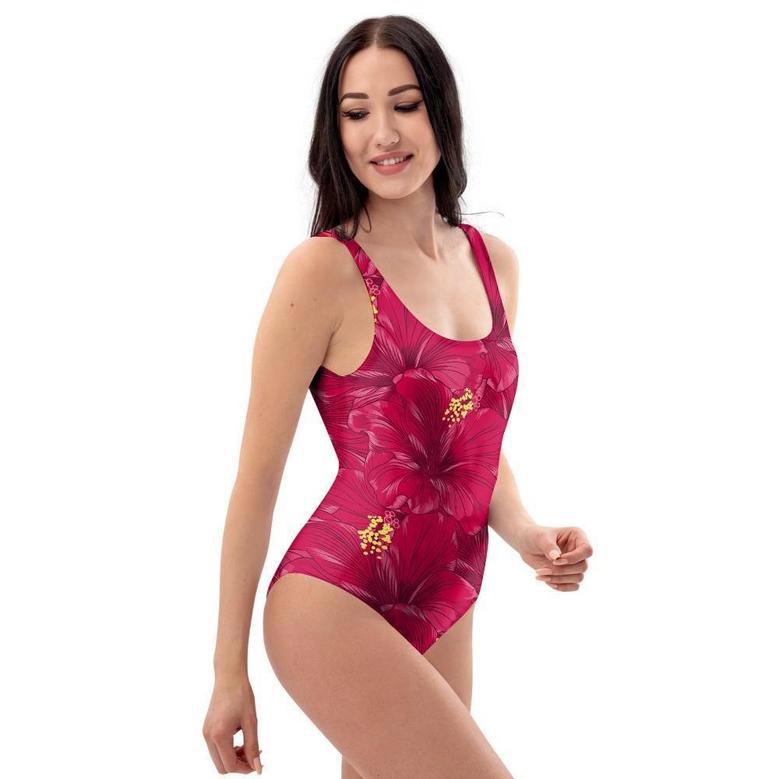 Exotic Hibiscus Flower Hawaiian Print One Piece Swimsuite