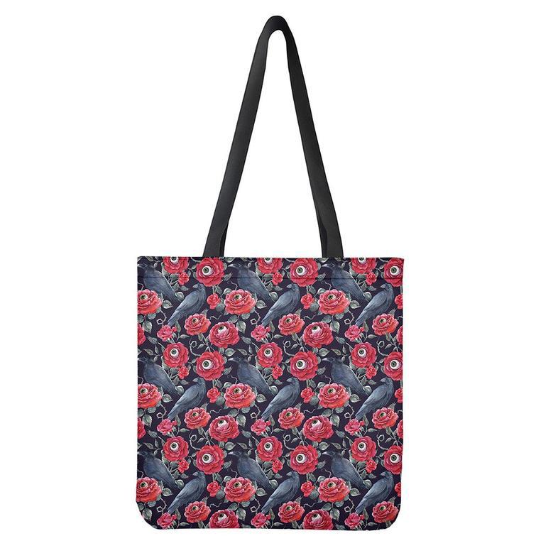 Eyeball Rose Pattern Print Tote Bag