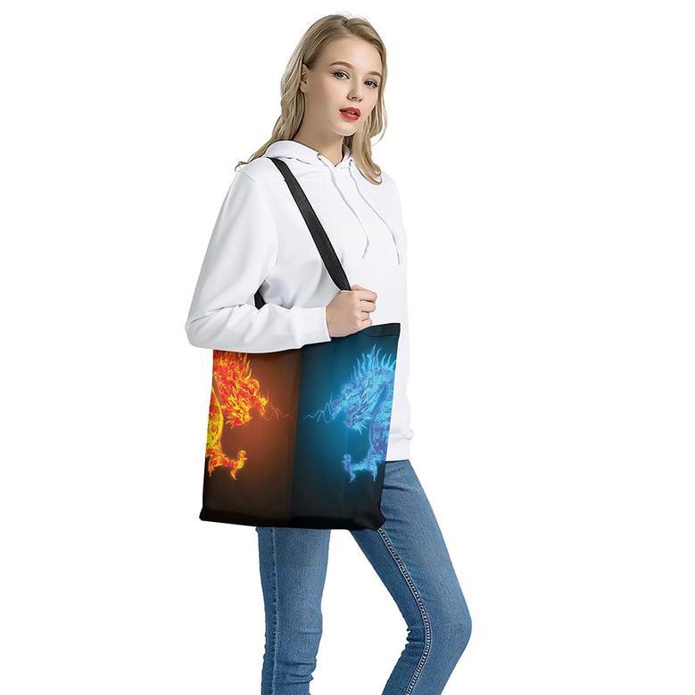 Fire And Ice Dragons Print Tote Bag