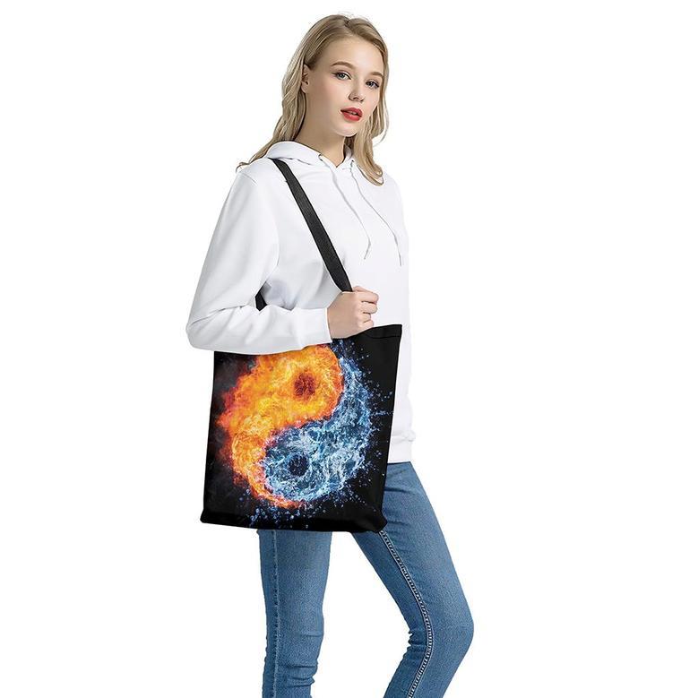 Fire And Water Yin Yang Print Tote Bag