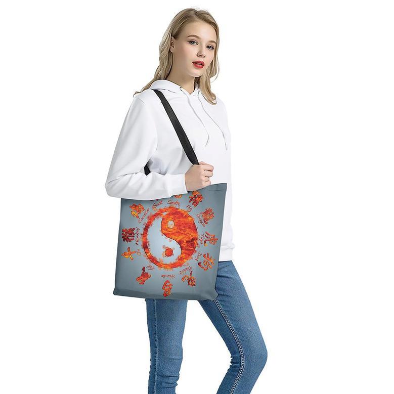 Fire Yin Yang Chinese Zodiac Print Tote Bag