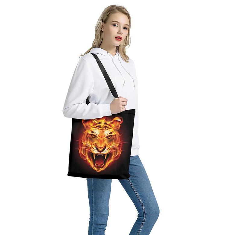 Flame Tiger Print Tote Bag