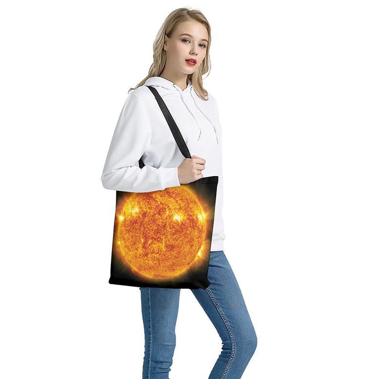 Flaming Sun Print Tote Bag