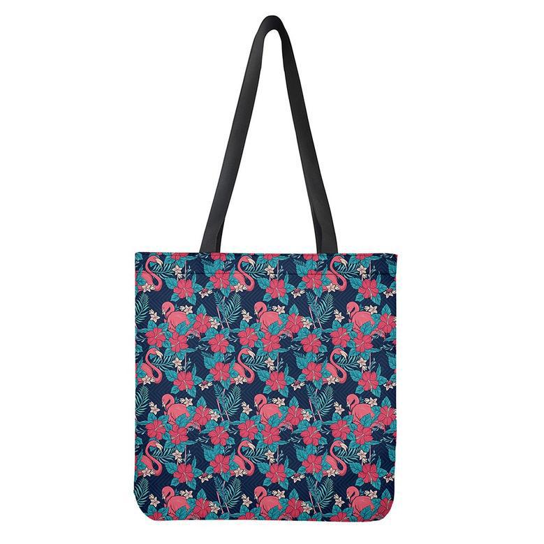 Flamingo And Hawaiian Floral Print Tote Bag